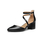 Damen Spitz-Pumps Schwarz mit Blockabsatz und Knöchelriemen