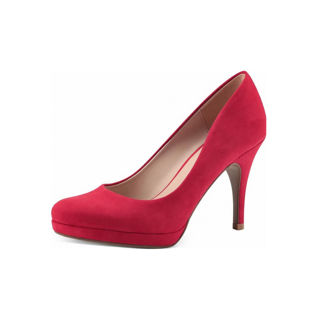 Damen Pumps Rot Velours Spitz mit Plateau und Stiletto-Absatz