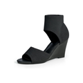 Schwarze Keilsandalen für Damen – elastischer Knöchelriemen und offenes Band