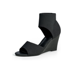Schwarze Keilsandalen für Damen – elastischer Knöchelriemen und offenes Band