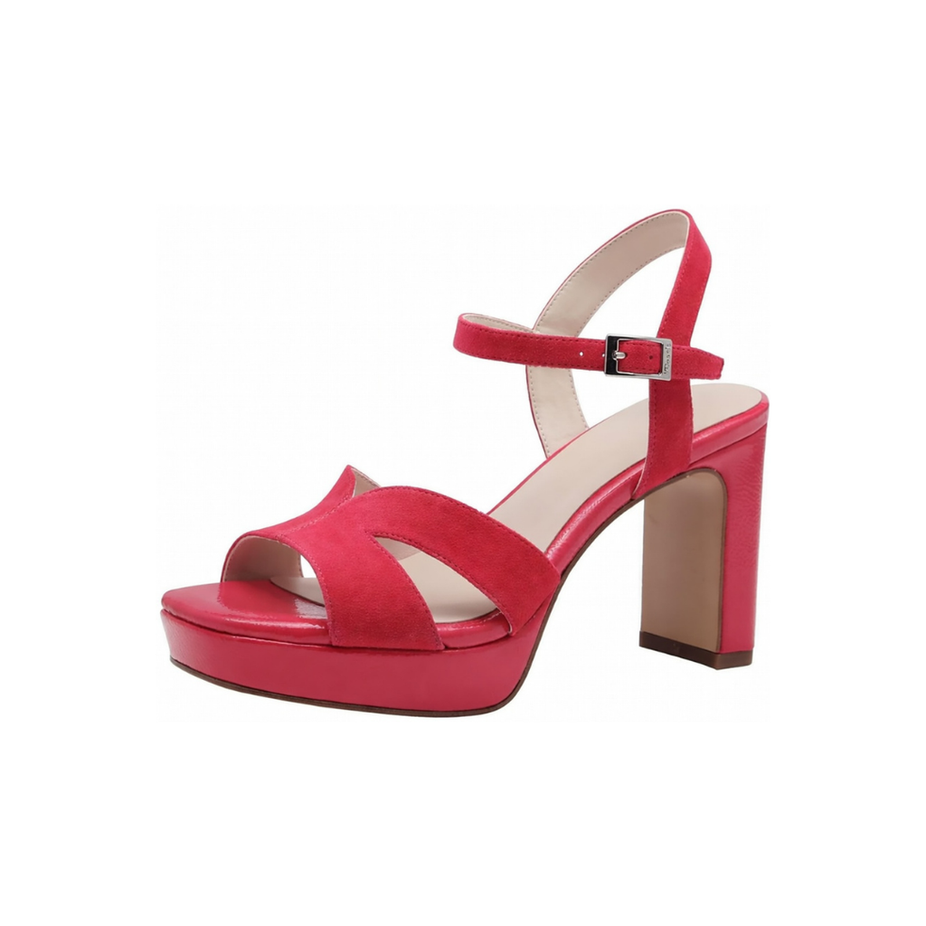 Damen Plateau Sandaletten Pink mit Blockabsatz und Knöchelriemen