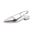 Damen Slingback Ballerinas Silber Metallic Spitz mit Blockabsatz und verstellbarem Riemen