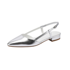 Damen Slingback Ballerinas Silber Metallic Spitz mit Blockabsatz und verstellbarem Riemen