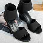 Schwarze Keilsandalen für Damen – elastischer Knöchelriemen und offenes Band