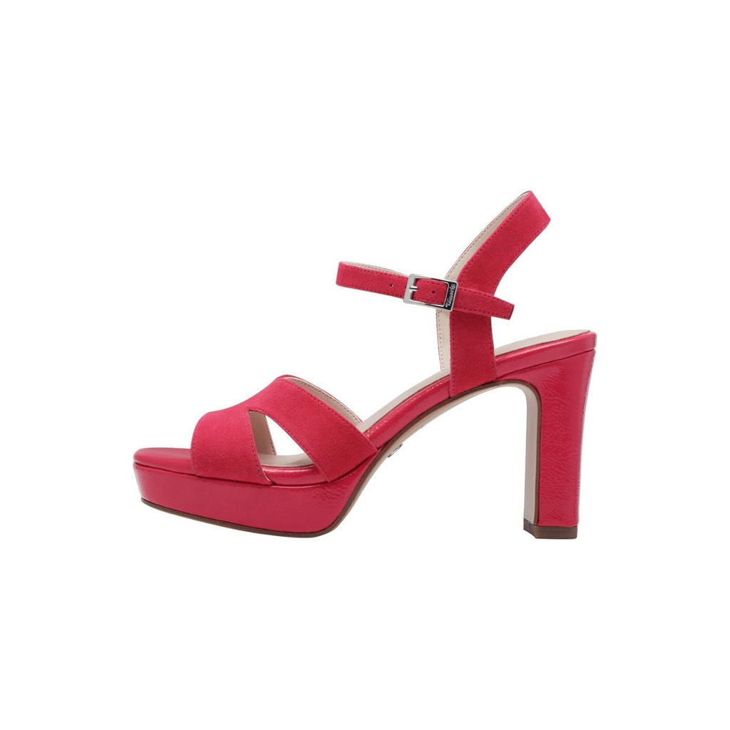 Damen Plateau Sandaletten Pink mit Blockabsatz und Knöchelriemen