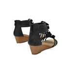 Schwarze Keilsandalen für Damen mit applizierten Blumen und elastischem Band