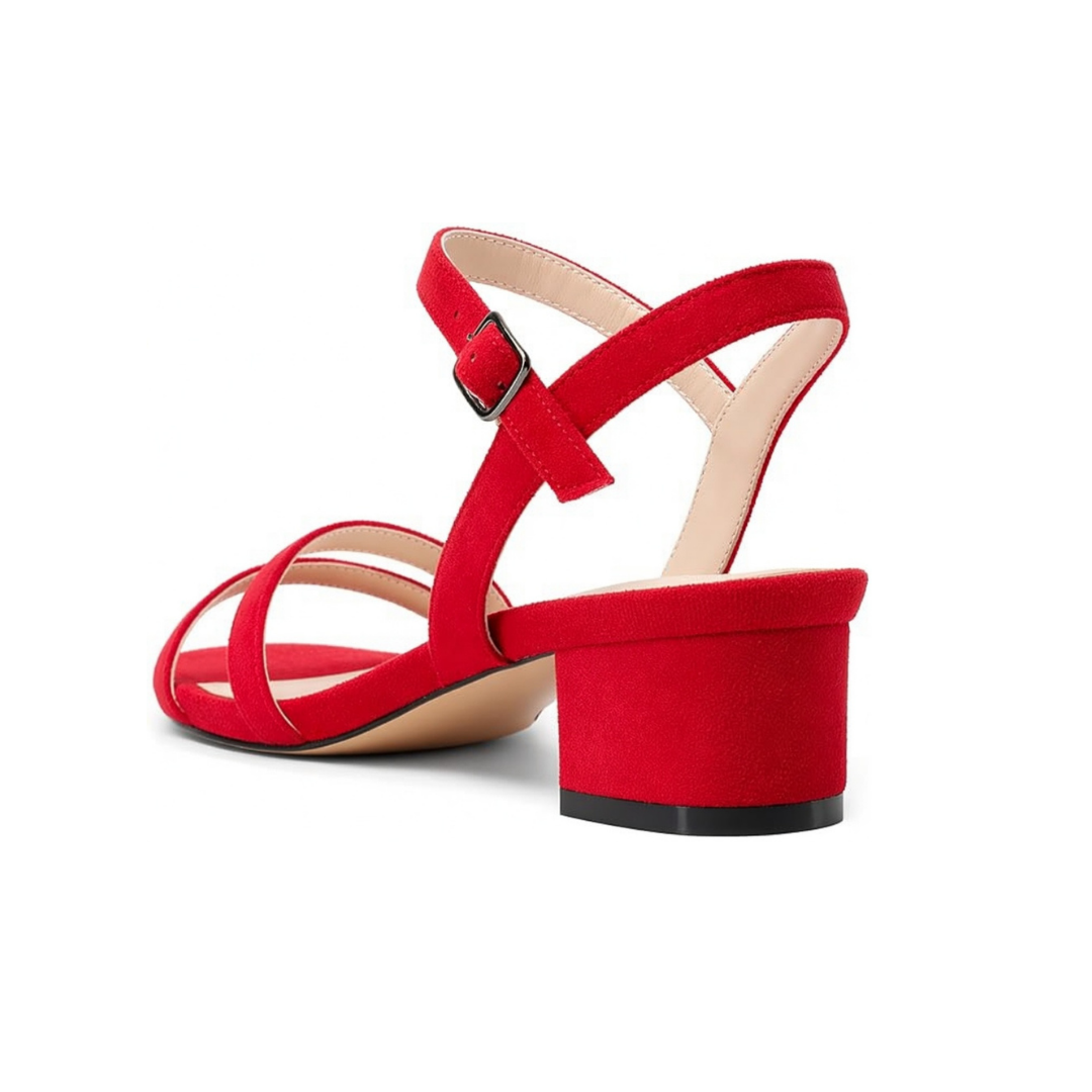 Damen Sandaletten Rot Velours mit Riemchen und Blockabsatz