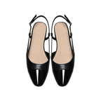 Damen Slingback Ballerinas Schwarz Spitz mit Blockabsatz und verstellbarem Riemen