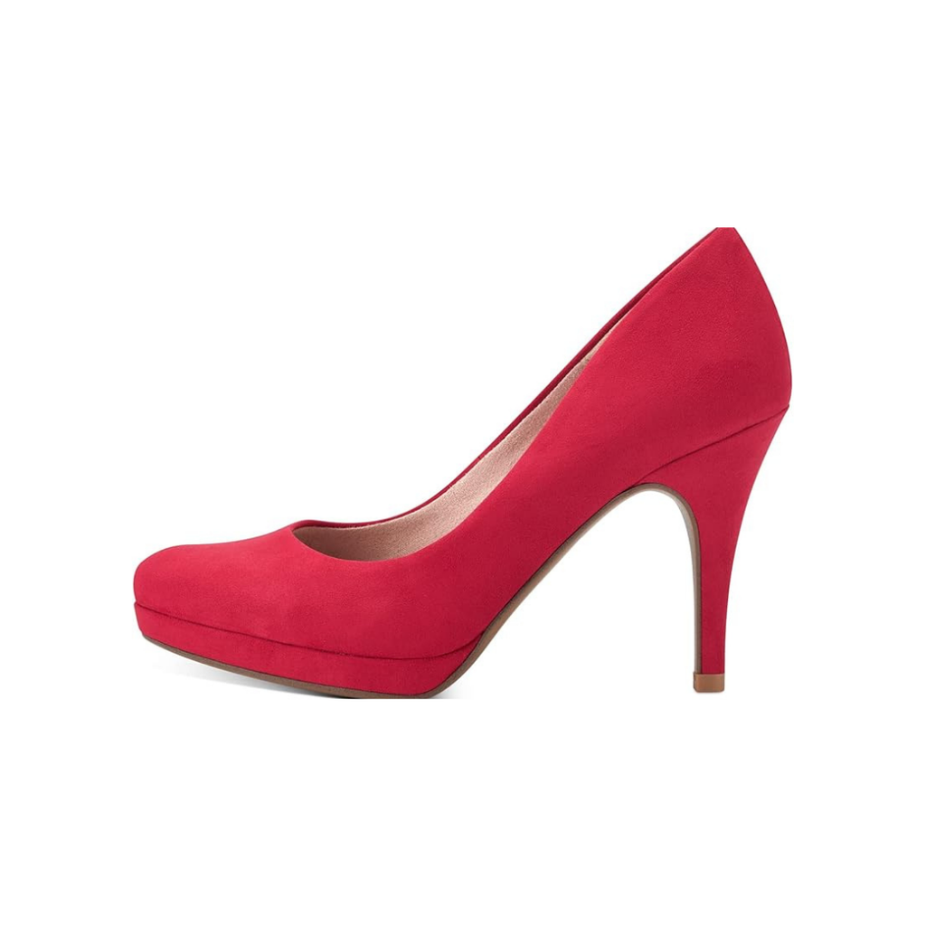 Damen Pumps Rot Velours Spitz mit Plateau und Stiletto-Absatz