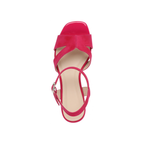 Damen Plateau Sandaletten Pink mit Blockabsatz und Knöchelriemen