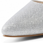 Damen Pumps Silber Glitzer Spitz mit Blockabsatz und Knöchelriemen