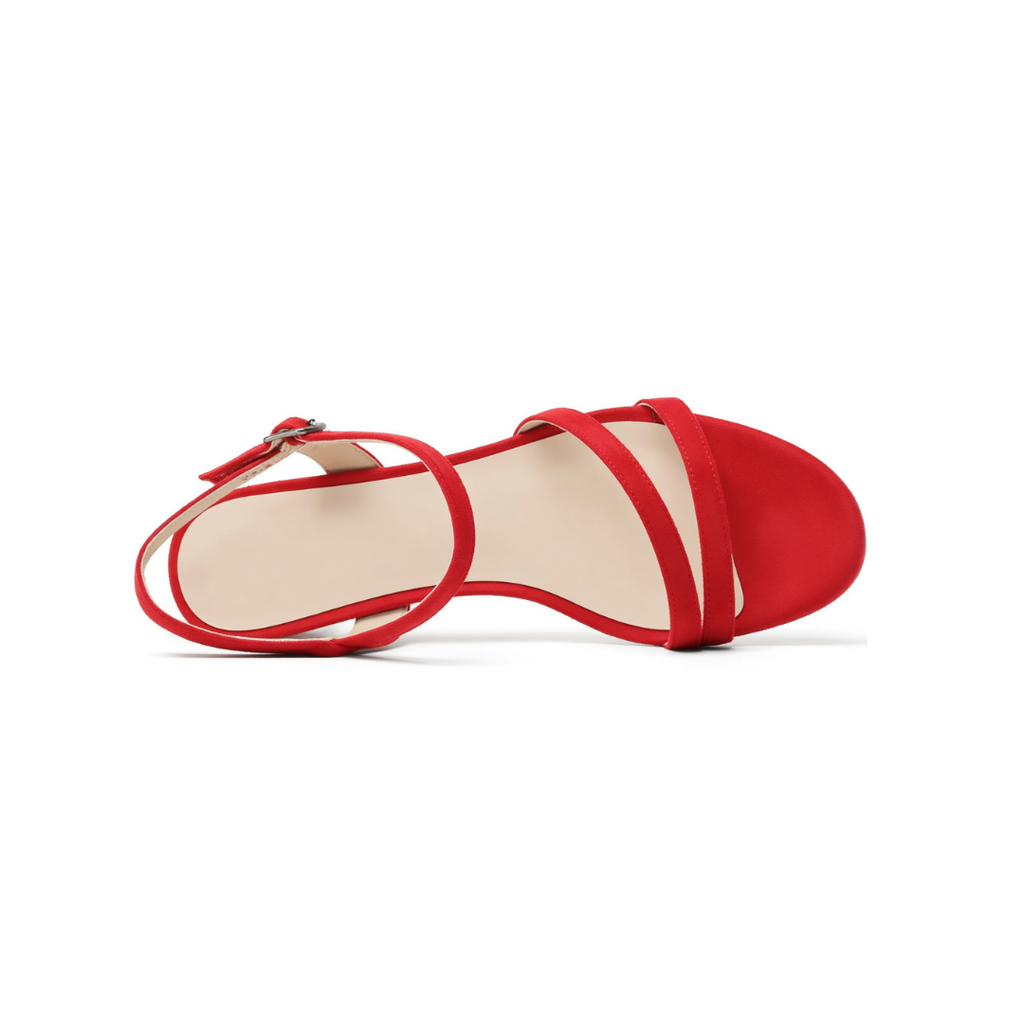 Damen Sandaletten Rot Velours mit Riemchen und Blockabsatz