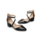 Damen Spitz-Pumps Schwarz mit Blockabsatz und Knöchelriemen