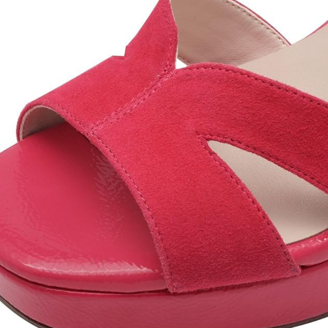 Damen Plateau Sandaletten Pink mit Blockabsatz und Knöchelriemen