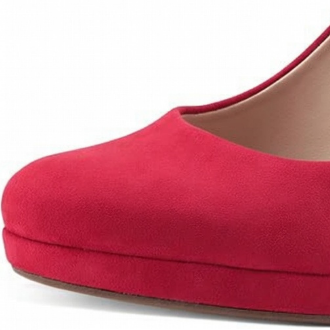 Damen Pumps Rot Velours Spitz mit Plateau und Stiletto-Absatz