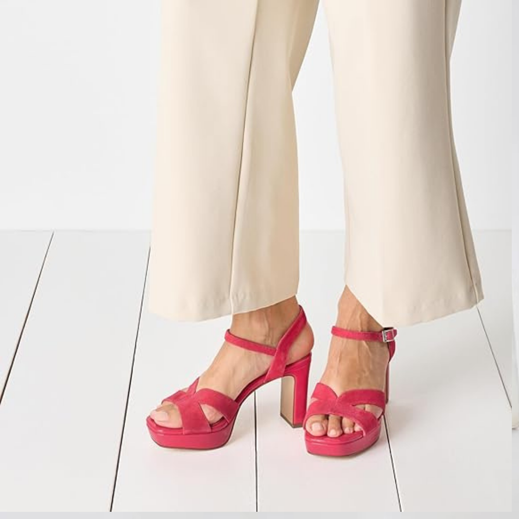 Damen Plateau Sandaletten Pink mit Blockabsatz und Knöchelriemen