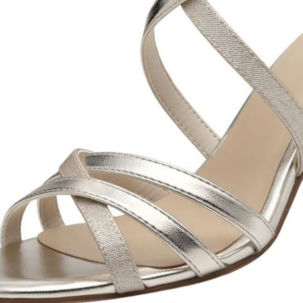 Damen Sandaletten Silber Metallic mit Riemchen und Stiletto-Absatz
