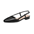 Damen Slingback Ballerinas Schwarz Spitz mit Blockabsatz und verstellbarem Riemen