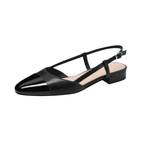 Damen Slingback Ballerinas Schwarz Spitz mit Blockabsatz und verstellbarem Riemen